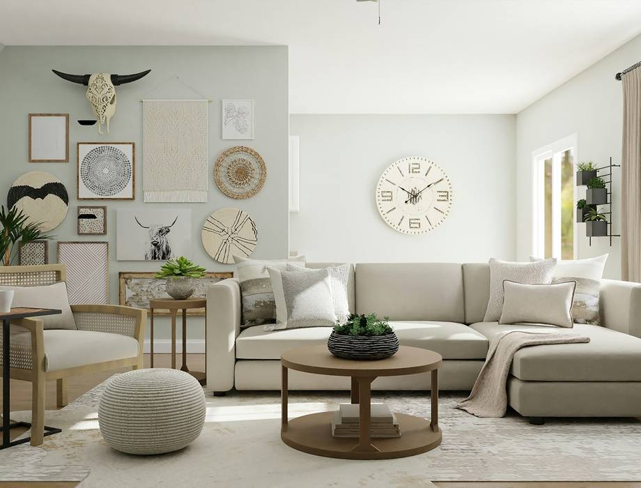 Heller Wohnraum mit Sesseln und Sofa